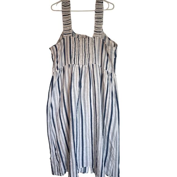 Mlle Gabrielle Cotton Midi Dress 3X Blue White Stripe Sleeveless - Picture 2 of 7